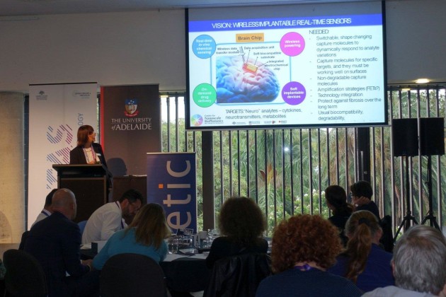 Professor Ewa Goldys from the University of NSW discussing measurement technologies. ADM/Nigel Pittaway