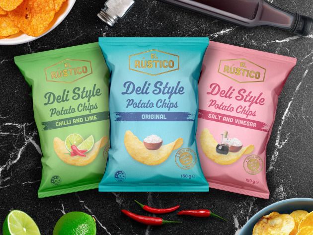 Snack Brands Australia has launched a new brand into supermarket snack aisles, with the launch of El R&uacute;stico premium deli-style potato chips in flavours Original, Salt & Vinegar, and Chilli & Lime.
Source: El R&uacute;stico