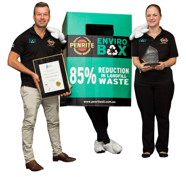 Penrite Oil Australia GM Toby Dymond is joined by sales and marketing analyst Jessica Grant to receive the Most Innovative New Packaging Award for 2017.