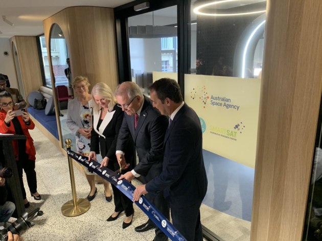 PM Scott Morrison opening the Australian Space Agency HQ and the SmartSat CRC. (SmartSat via Twitter)