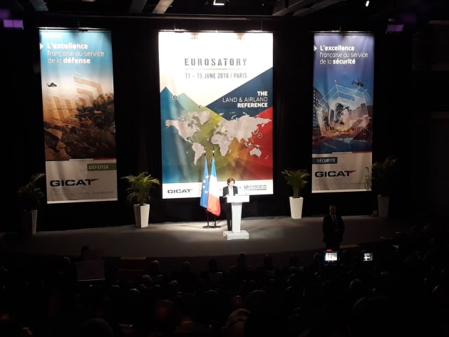 Florence Parly, French Minister for the Armed Forces, gives a speech at Eurosatory 2018. Credit: Eurosatory via Twitter