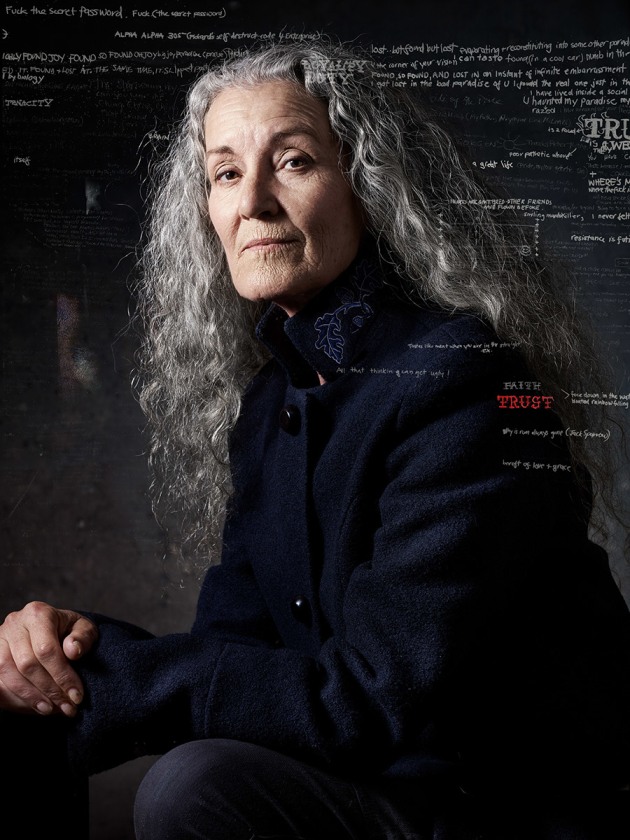 eX de Medici, artist, 2017, by Gary Grealy. It was with trepidation that I approached eX de Medici &ndash; an intensely private person with no desire to have her image on public view &ndash; to ask to make her portrait; reluctantly, she agreed. eX is one of Australia's foremost contemporary artists, with her work held in the collections of our most prestigious galleries and museums. Her art is a captivating mix of guns and military helmets juxtaposed with the natural world &ndash; flowers and endangered species form backdrops and textures. eX is photographed here on a plain backdrop overlaid with writing from her &lsquo;wall of shame&rsquo;. The text overlaying her image is an acknowledgement of the tattooist within the fine artist.