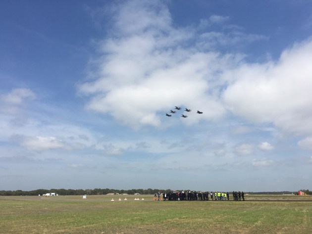 Australia's first F-35As fly over RAAF Williamtown alongside F/A-18 Hornets. Credit: Ewen Levick