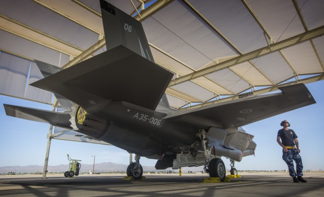 Corporal Cory Cochrane inspects an Australian F-35A on the flight line at Luke Air Force Base.
Defence