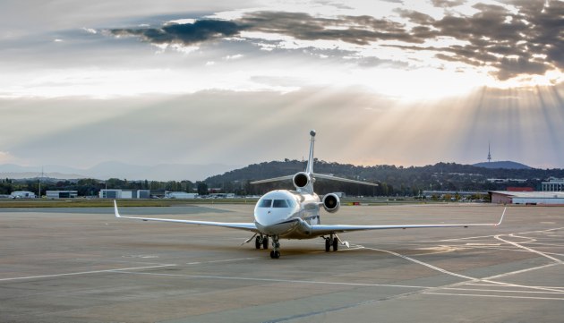 The new Dassault Falcon 7X aircraft at Defence Establishment Fairbairn, Canberra.
Defence