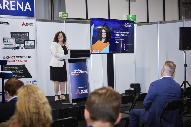 Federal government MP, Meryl Swanson, addressing audience at Modern Manufacturing Expo 2022.