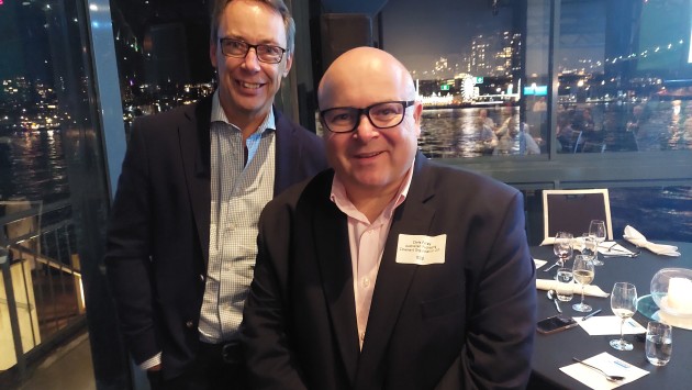 Fired up the audience: Chris Foley (right), APCO; with Sean Mitchell, Argon & Co