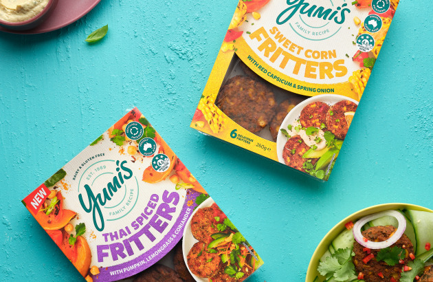 Yumi's cafe-style fritters are microwaveable in half a minute or pan-fried in 90 seconds. Image: Yumi's