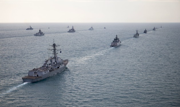The USS Michael Murphy in formation with other multinational ships during Exercise Kakadu. 
Defence