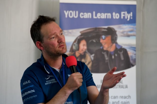 RAAus' Jared Smith makes a point during his seminar on the new Group G project. (Steve Hitchen)