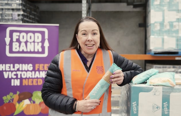 Foodbank Australia CEO, Brianna Casey with Rinoldi&rsquo;s Vetta Pasta.
