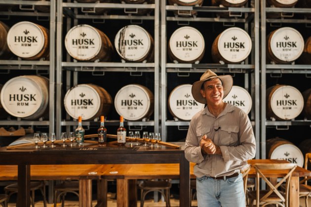 Husk Rum founder Paul Messenger in the barrel house.