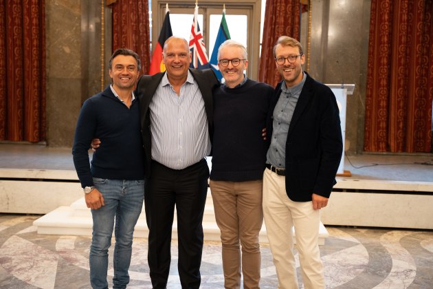 Australian food wholesale technology company, Fresho, has acquired UK-based ERP software provider Nation Wilcox. L-R: 
Fresho co-founder and CEO, James Andronis, Nation Wilcox MD, Andrew Nation, Fresho co-founder and COO, Huw Birrell, and Fresho GM UK and Ireland, Jamie Foale.