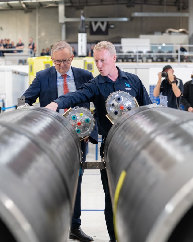 Prime Minister Anthony Albanese visiting Gilmour Space's Gold Coast factory. (PM Albanese via Twitter)