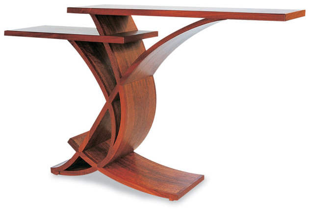 Entrance table in Australian red cedar and Tasmanian tiger myrtle.