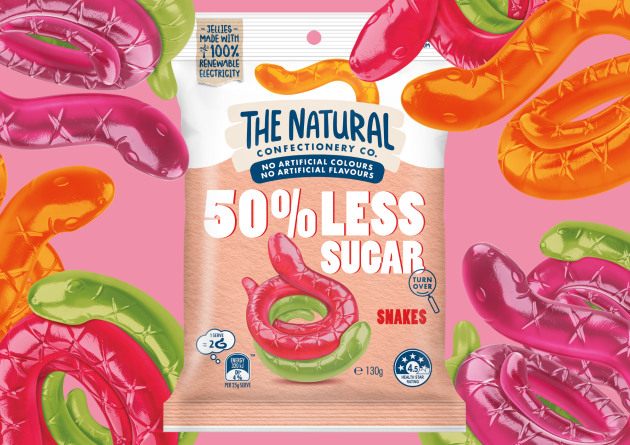 Mondelēz Australia&rsquo;s Natural Confectionery Co. brand has expanded its new 50% Less Sugar lollies range, with the launch of a better-for-you version of jelly Snakes.
Source: Mondelēz Australia