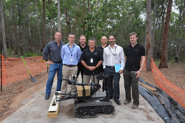 GPR Talon EPE and CDIC &ndash; (L-R) Warwick Penrose; EPE, Captain Ben Jankalns, JCITTF; Robbie Wild, EPE; David Rye, EPE; Rohan Heisler, Cobham; Kevin Hernan, Defence Innovation Hub; Kevin Targett, Cobham. Credit: Seamus O'Brian EPE
