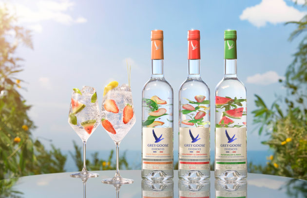 Lower in calories than standard vodka and gluten-free, Grey Goose's new Essences spritzes range can be easily mixed with tonic or soda water. Image: Bacardi-Martini Australia