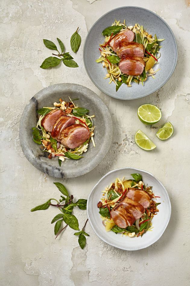 Helping showcase the new product, chef Andrew Blake from Blake&rsquo;s Feast created a recipe of grilled duck breast, green mango, pomelo and cashew salad.