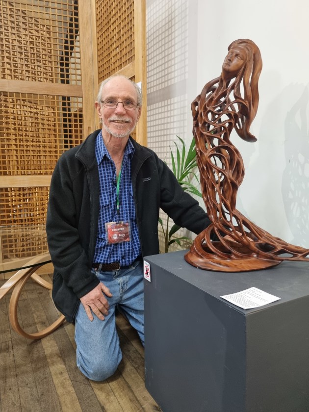 Guy Breay with his Wootha Prize entry, The Enchantress, sculpted from budgeroo