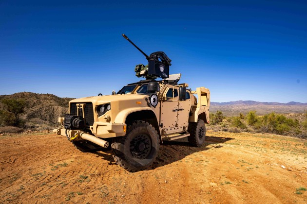 EOS Slinger Remote Weapon System mounted on a JLTV during the Northrop Grumman Bushmaster Users Conference 2025.

Credit: EOS