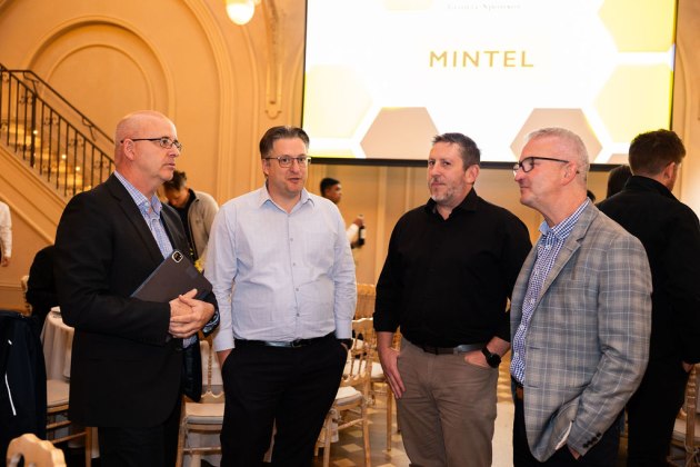 The Hive Awards Bronze Sponsor, Process Partners (l-r) Peter Rykenberg and Craig Gilbert, with finalist Don's Smallgoods team members head of portfolio, Ham & Bacon, Dane Oullette, and GM Ham & Bacon at Don Smallgoods, Malcolm Davies.