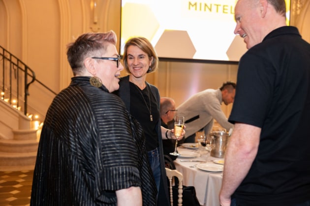 Food & Drink Business editor Kim Berry with finalist Havest B co-founder and CEO Kristi Riordan and R&D director, Daniel Mullette.
