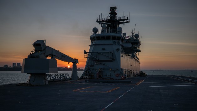 HMAS Canberra departs the Port of Darwin for Indo-Pacific Endeavour 2021. (Defence)