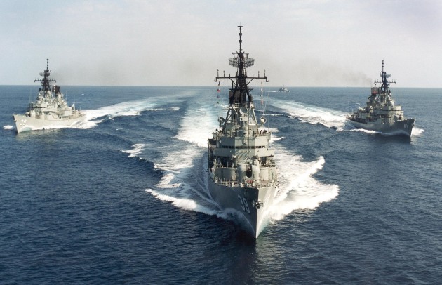 HMAS Perth, Brisbane, and Hobart. Credit: Defence