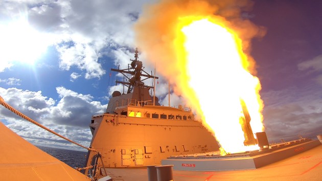 HMAS Hobart fired an SM2 missile off the coast of NSW. Credit: Defence