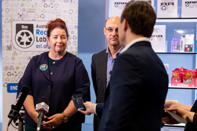 The Hon. Melissa Price, Minister for the Environment and Paul Klymenko, CEO Planet Ark, field questions from the media following the national packaging waste target announcement.