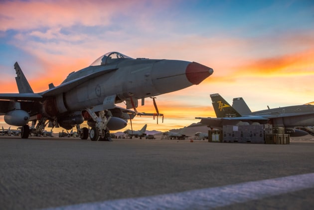 RAAF F/A-18A Hornet aircraft await their next missions on the flight line at Nellis Air Force Base, Nevada.
Defence