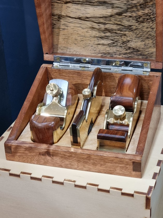 Ian Wilkie Tiny Treasure Trio, spalted mango, jacaranda from backyard trees, Qld maple.
