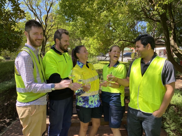 Pernod Ricard team members at its Rowland Flat winery celebrating the company's citation as an Employer of Choice for Gender Equality by the Workplace Gender Equality Agency