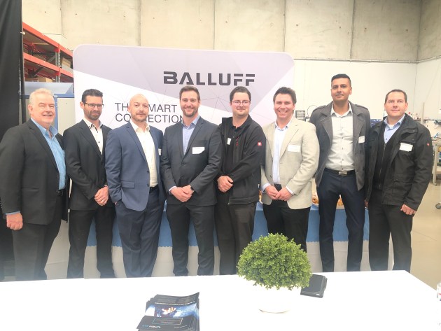 From left: Peter Hern (Universal Robots), Richard Roberts (ZI-Argus), Nick Psahoulias (Beckhoff Automation), Jim Wallace (Balluff), Stephen Gropp (Balluff), Jozef Ceh (SMC Corporation), Vinod Pillai (Nord Drivesystems), and Stephan Otto (Nord Drivesystems)