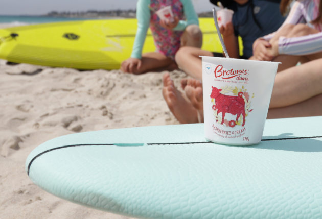 Brownes says that by switching to ocean bound plastic, about 2.7 million virgin plastic yogurt tubs per year will no longer be created. Image: Brownes