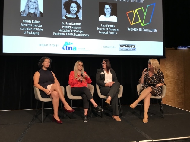 Women in Packaging 2019: Panellists (from left) Dr Rym Kachouri, Nerida Kelton and Liza Vernalls with moderator, Lindy Hughson.