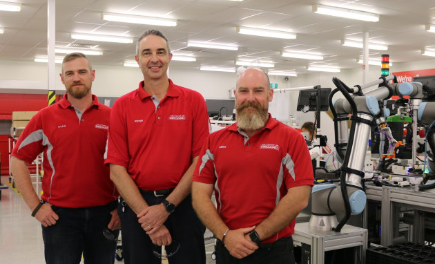 Image: Mr Ryan Kelly, Mr Peter Serdar and Mr Mike Hartas of REDARC Defence Systems Pty Ltd. (supplied)