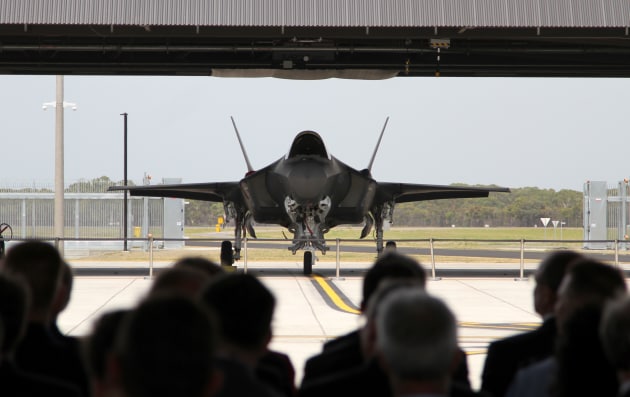 One of the RAAF&rsquo;s first F-35s sits on the flight line during the welcome ceremony.
Nigel Pittaway