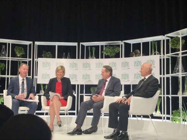 From left: The Australian's business editor Erik Johnston talks to AFGC CEO Tanya Barden, chairman of Clean Seas and Bundaberg Brewed Drinks Terry O'Brien, and Fonterra Australia MD Rene Dondecker.