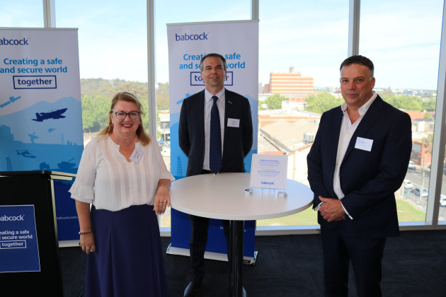 (L-R) Victorian Minister for Jobs and Industry Natalie Hutchins, Babcock Australasia CEO Andrew Cridland and Babcock International Chief Engineering & Technology Officer Brad Yelland.

Credit: Babcock