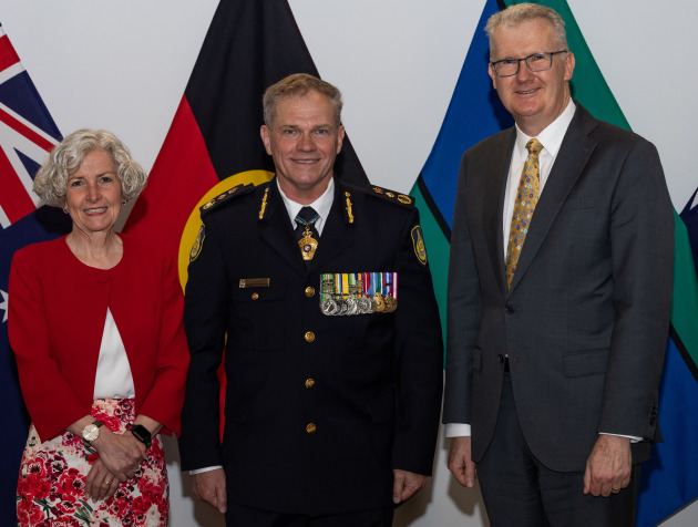 (L-R) The Secretary of the Department of Home Affairs, Stephanie Foster, The Commissioner of the Australian Border Force, Gavan Reynolds, and the Minister for Home Affairs Tony Burke. 

Credit: Australian Border Force