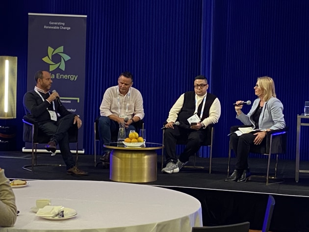 Feisty discussion: (LtoR) Gavin Ger, Luke Wood, David Inderias with panel moderator Lindy Hughson.