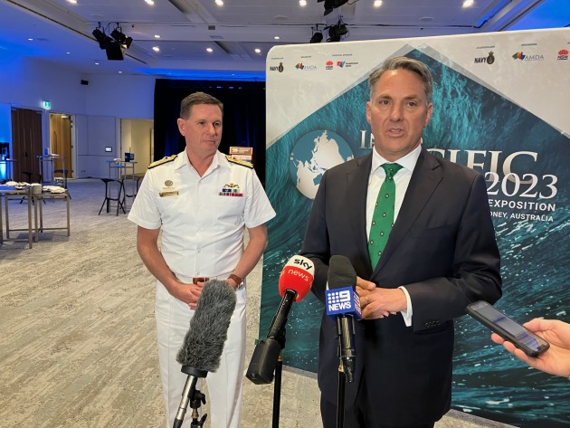 Navy Chief Vice Admiral Mark Hammond and Defence Minister Richard Marles.
Credit: Max Blenkin