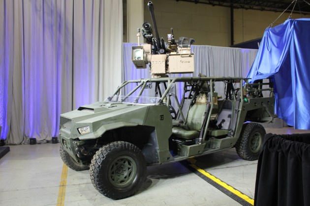 With speeches concluded the facility&rsquo;s very first RWS &lsquo;number one&rsquo; was unveiled; a R400S-Mk2-D-HD mounted on the Polaris Dagor.