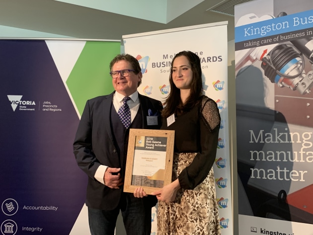 RollsPack's Phillip Rolls and Marian O'Leary at the Melbourne Business Awards.