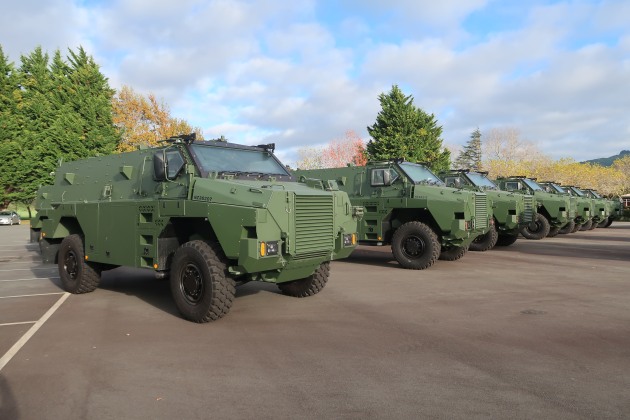 18 Bushmaster PMVs were delivered to New Zealand at an official ceremony at Trentham Military Base on 25 May. (Tim Fish)