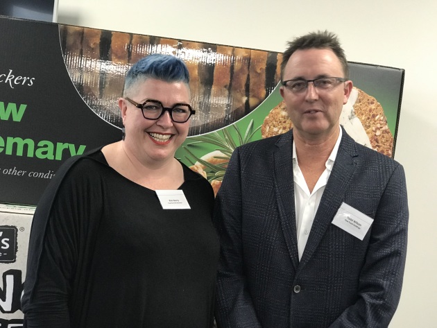 Food & Drink Business editor, Kim Berry and Fine Food Holdings CEO, Todd Wilson at the opening of the company's new $10m plant in Dandenong, Victoria.