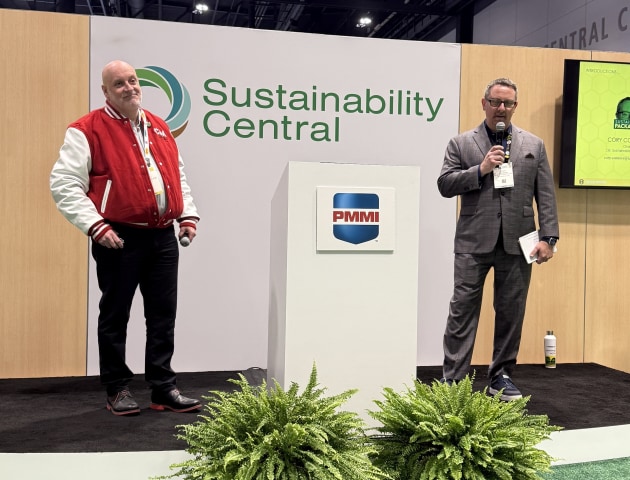 Important conversations will take place at Sustainability Central. Pictured here from Pack Expo 2024, Cory Connors (right) and Fred Richards.