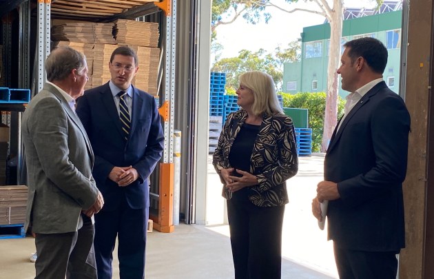 Proform Foods founder Stephen Dunn, Federal Member for Berowra Julian Leeser, Federal Minister for Industry, Science and Technology Karen Andrews, and Proform Foods CEO Matt Dunn.